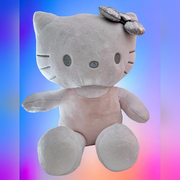 Build A Bear Hello Kitty 25th Anniversary Silver Holographic Bow White Pink BNWT - Picture 2 of 13